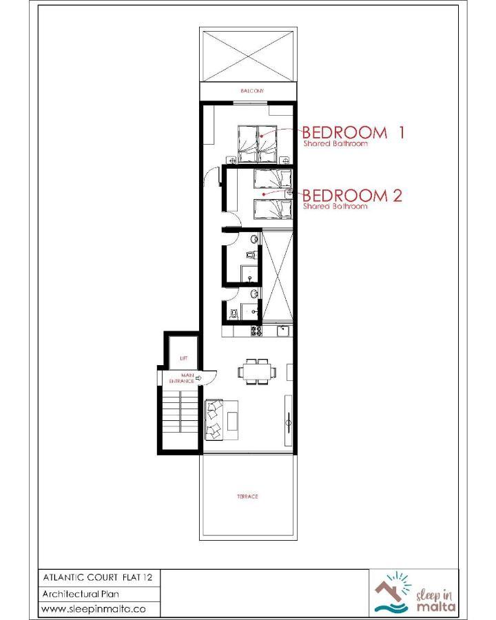 F12 Room 2, Private Room Two Single Beds Privated Bathroom In Shared Flat Msida Exterior foto